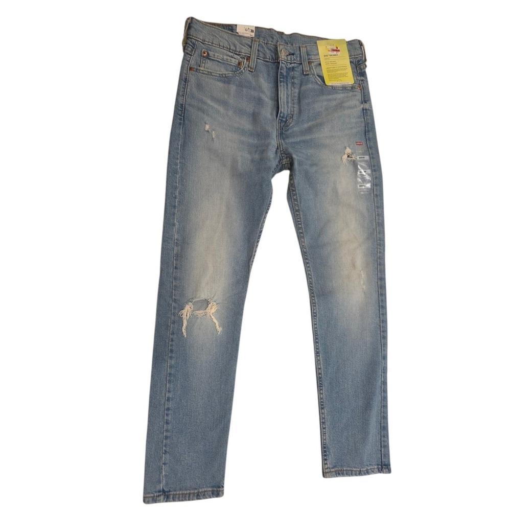 Levis Mens 510 Skinny Jeans Light Wash Blue Distressed Ripped 32x30 NWT